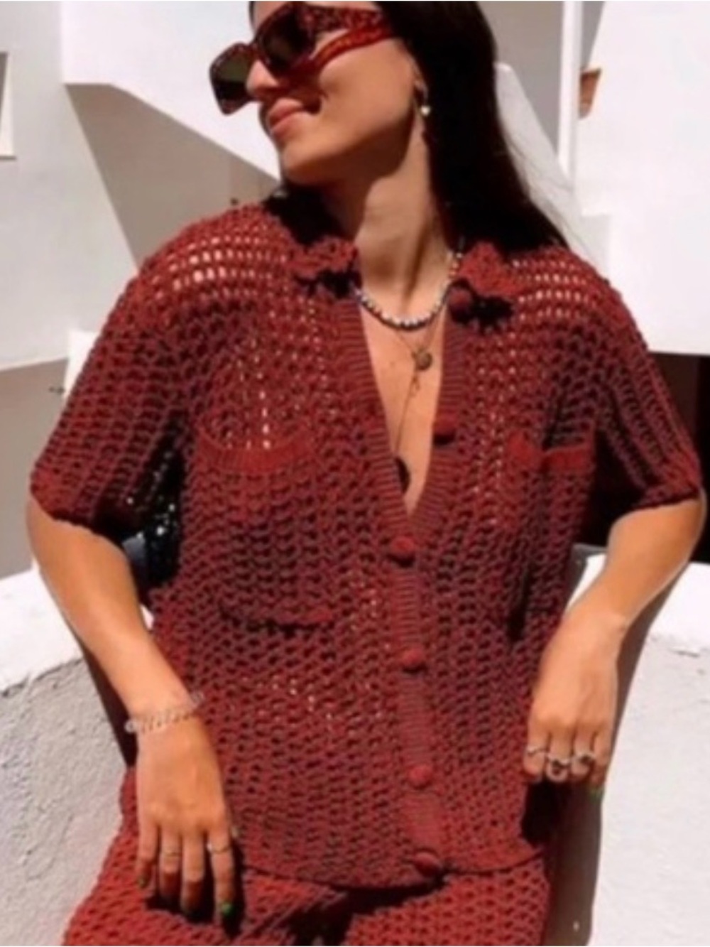 ♥️ Zara dark cherry knit crochet button cardigan / jacket